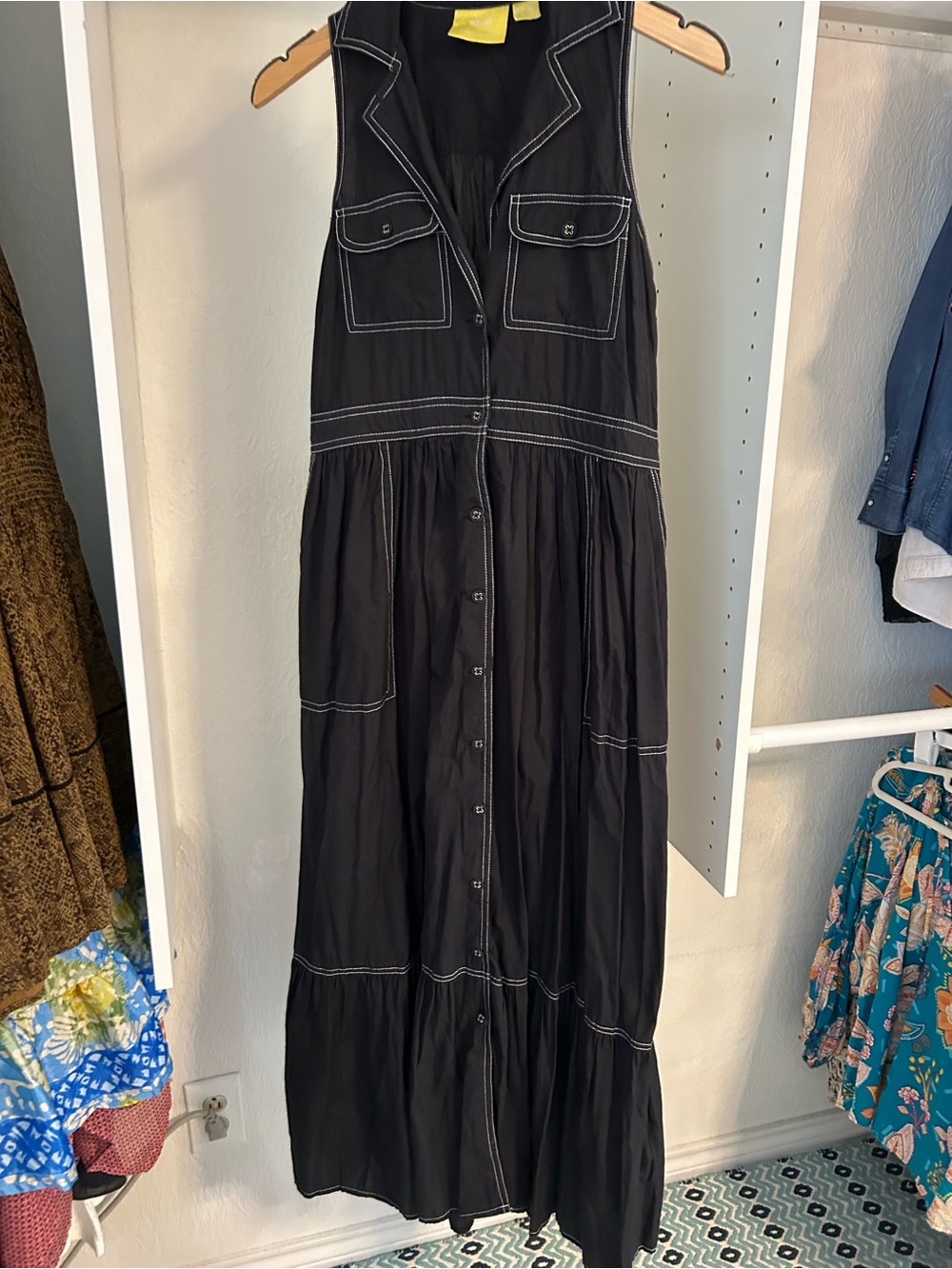 Anthropologie Maeve cotton midi shirt dress white contrast topstitching - Picture 3 of 8